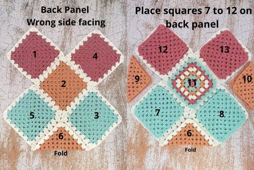 Join as you go method for granny square tote bag