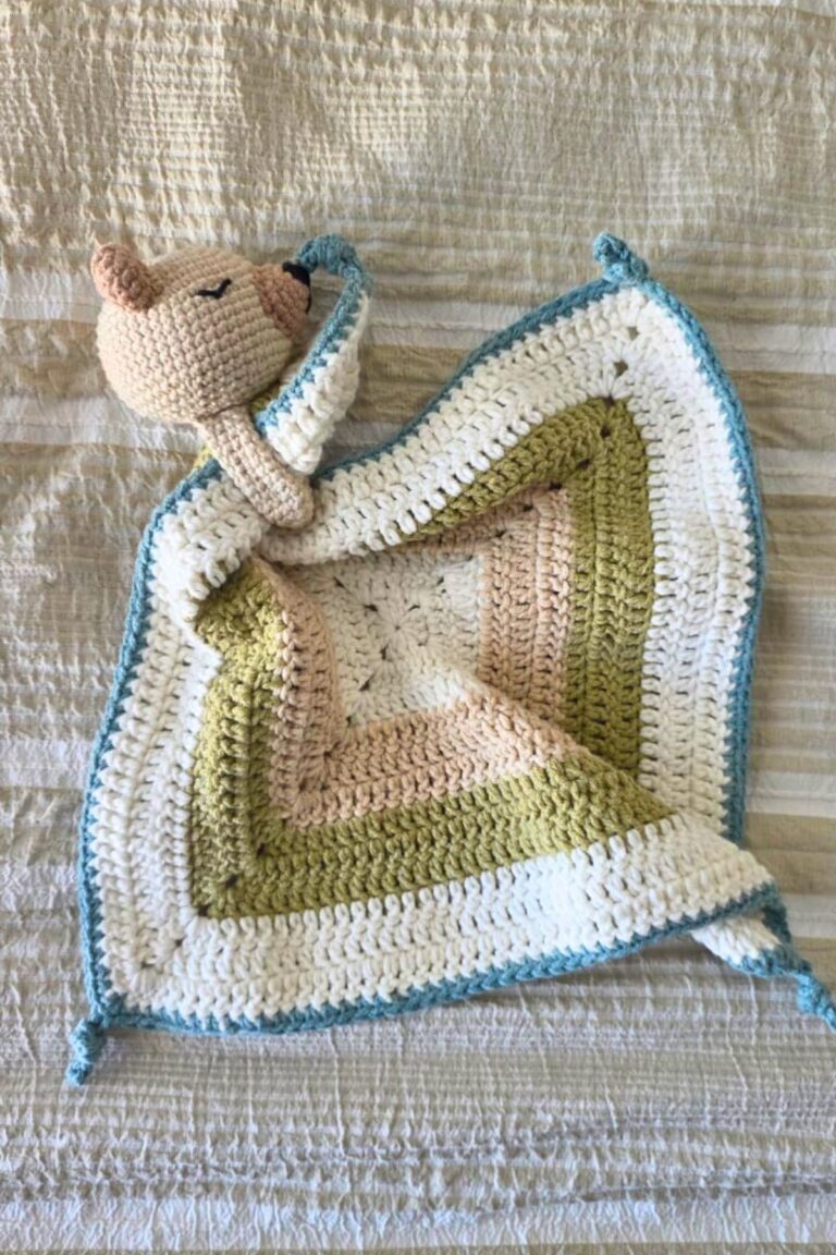 Brown bear lovey crochet security blanket for babies